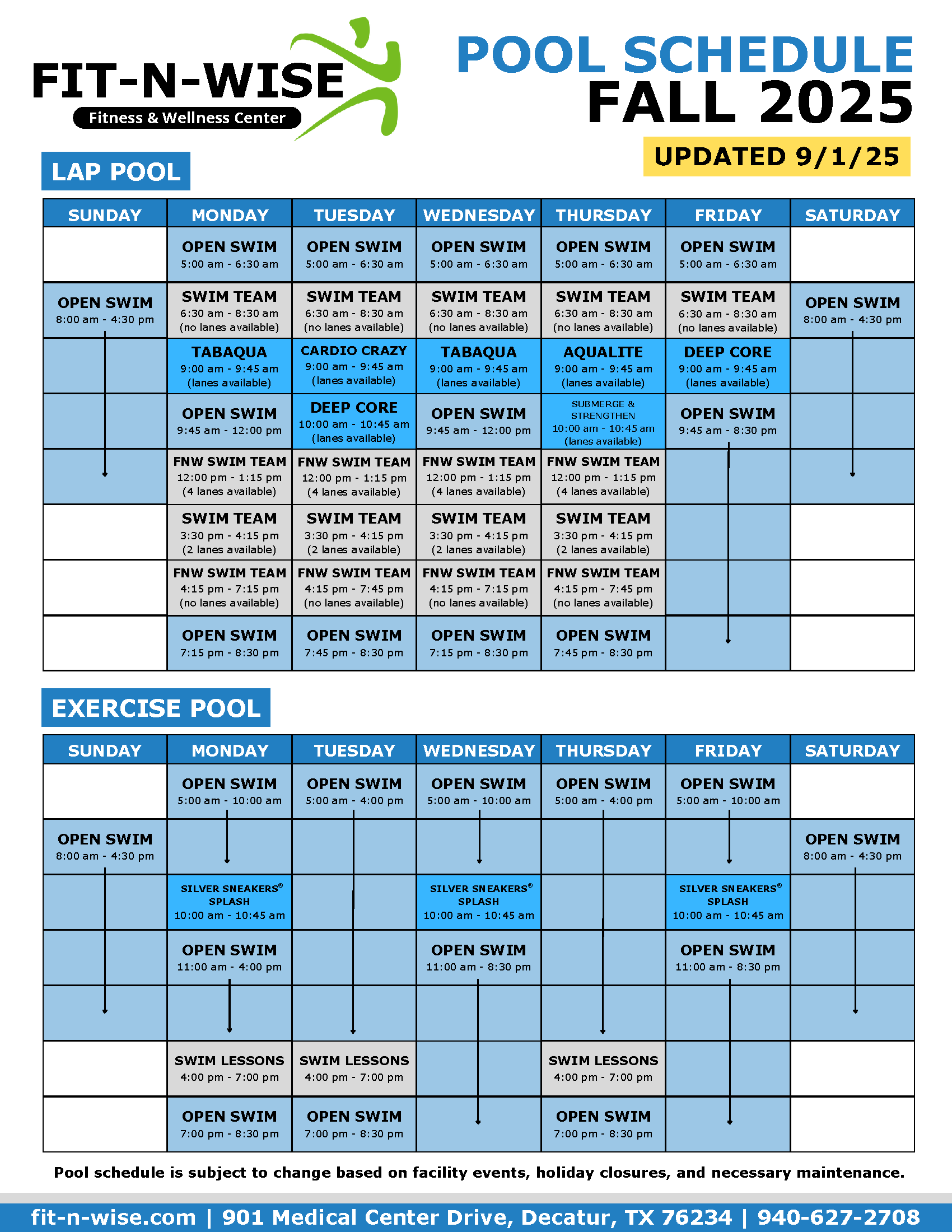 Pool Schedule - Fit-N-Wise
